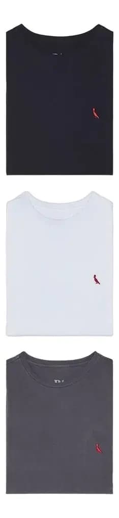 Kit 3 Camisetas Básicas Brasa Pica Pau Bordado Reserva