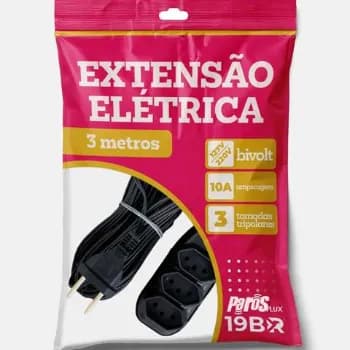 Extensão Elétrica 3 Metros Preto 3 Tomada Tripolar