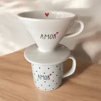 Kit Caneca 300ml + Filtro Café Porcelana Branca