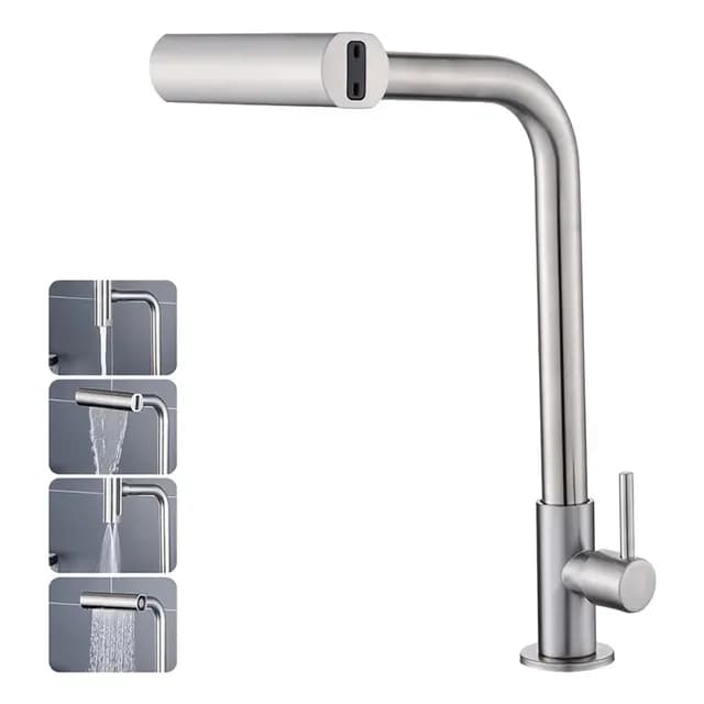 Torneira Cozinha Bancada Inox 304 Água Fria Bica Alta Gourmet 4 Modos De Água Estilo Cascata Torneira Pia Cozinha Moderna, Torneira Flexivel, Torneira De Cozinha Premium Para Cuba