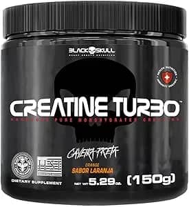 Creatine Turbo Blackskull - Creatina Monohidratada Em Pó, Com Carboidrato Para Melhor Absorção E Performance (150g Pote, Laranja)