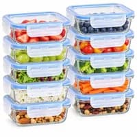 Kit 10 Potes Herméticos de Vidro 370 ml com Tampa e Travas, Retangulares para Organizar Alimentos e Marmitas