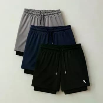 Kit 3 Shorts 2 Em 1 Masculino De Compressão Corrida Academia