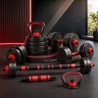 Kit Halteres Ajustável 15kg com Barra e Kettlebell