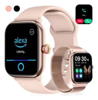 Relógio Inteligente Smartwatch Alexa Chamadas Bluetooth Novante Rosa Digital Feminino Masculino Esportivo Notificações Instantâneas Agua Ip68 350mah 1.85 Amoled Com Codificador Monitor Cardíaco Spo2