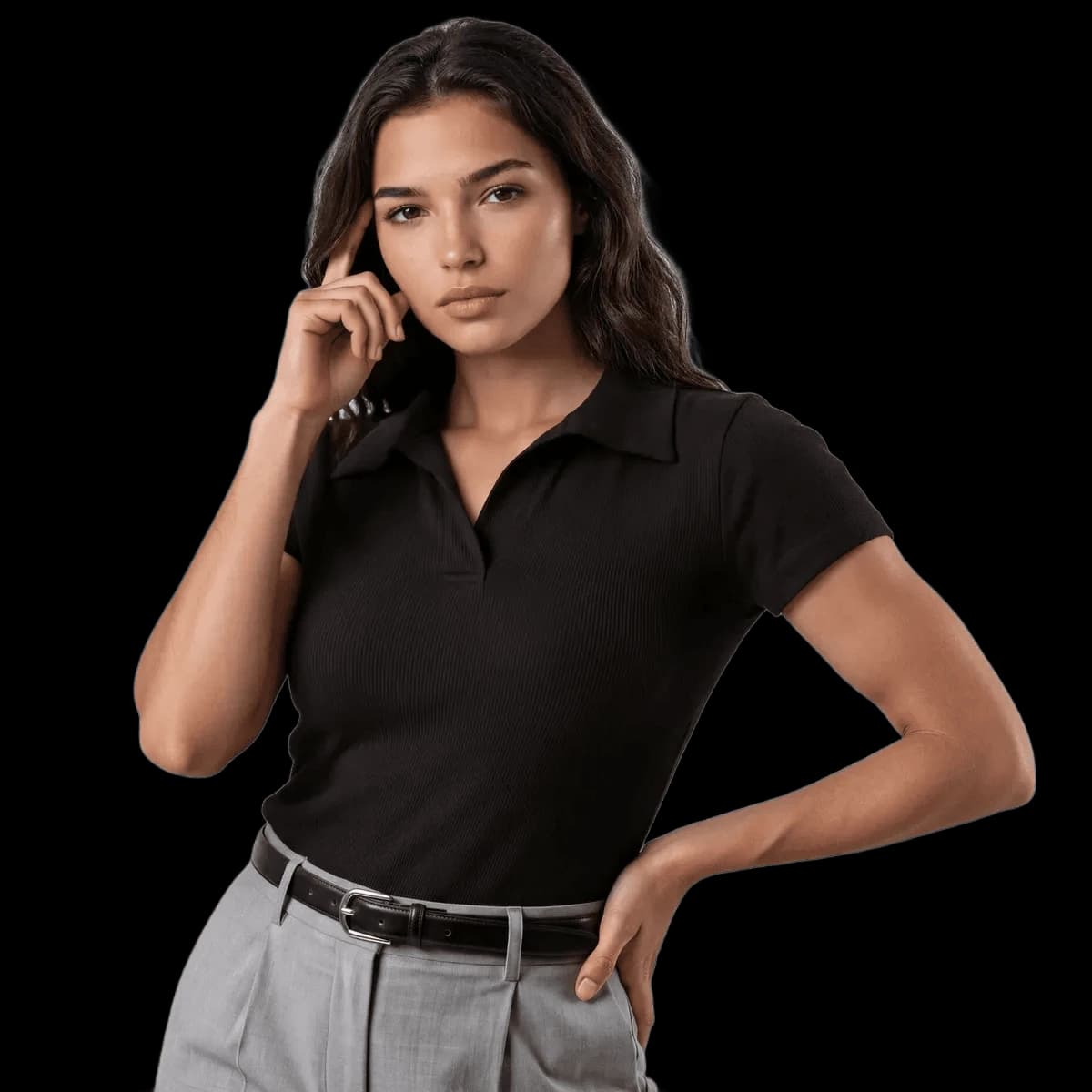 Kit 4 Camisa Gola Polo Feminina Canelada Manga Curta Lisa Dois Pretos Verde E Azul G/gg (44/48) Liso