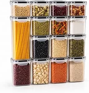Kit 15 Potes Herméticos Com Trava Lateral E Vedação De Silicone Para Armazenamentos De Alimentos Organização De Cozinha Resistente Premium