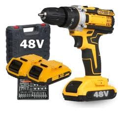 Parafusadeira Furadeira 48v Profissional 2 Baterias Sem Fio Cor Amarelo