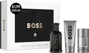 Kit Perfume Masculino Hugo Boss Bottled Parfum, Amadeirado Âmbar, 3 Itens