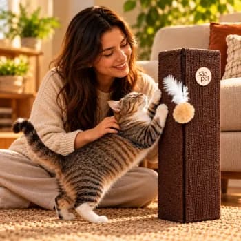Arranhador Vertical Marrom Para Gatos Sao Pet Canto Sofá Cama com Brinquedo São Pet