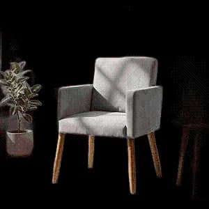 Poltrona Estofada Decor Para Sala De Espera Tecido Suede Macia Pés De Madeira Moblan Decor (cinza)