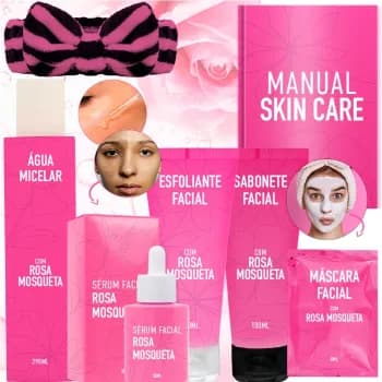 Kit Skincare Rosa Mosqueta Sabonete Facial + Esfoliate Facial + Sérum + Máscara Facial + Agua Micellar + Faixa Skincare