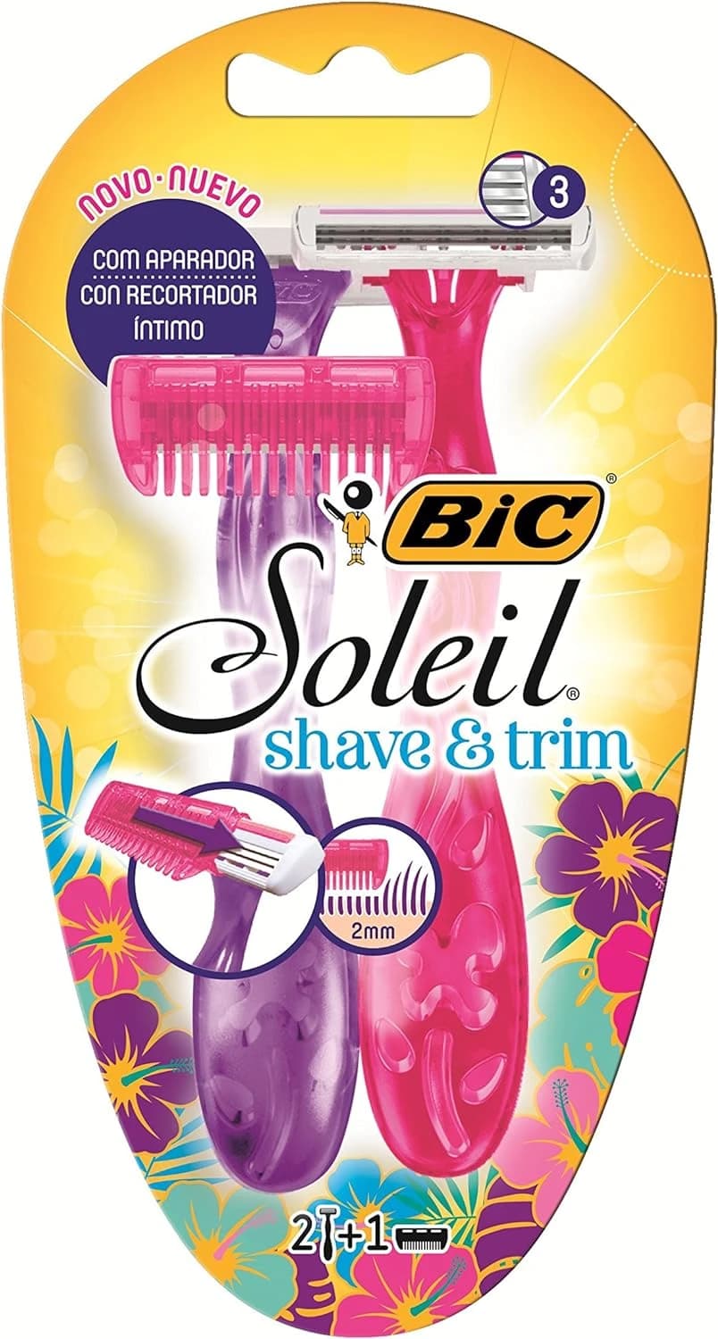 Bic Aparelho De Depilação Soleil Shave & Trim 3 Lâminas Rosa E Roxo 930184 2 Unidades + Aparador De Pelos Rosa/roxo Pacote De 2