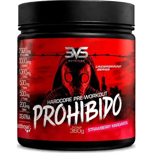 PROHIBIDO PRÉ TREINO 360g - Sabor: Strawberry Margarita (Morango) - A Combinação Perfeita de 8 Ingredientes que proporcionam energia do início ao fim do seu Treino