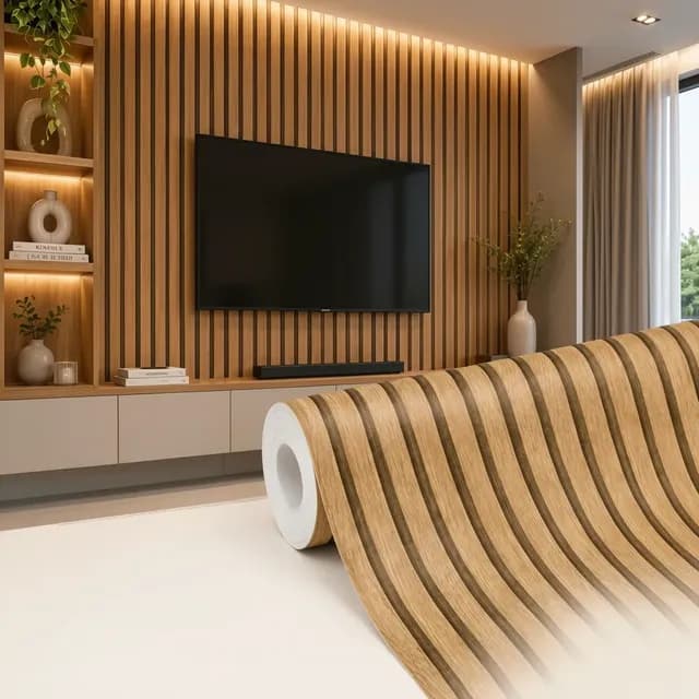 Papel De Parede Ripado Madeira Adesivo 3d Lavável Painel 5m