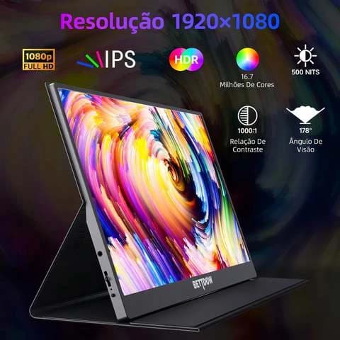 Monitor Portátil Gamer Bettdow De 15.6" Full Hd Ips Antirreflexo Com Capa
