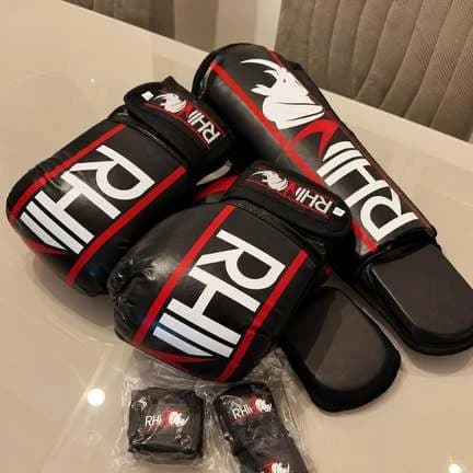 Kit Muaythai Kickboxing - Luva Boxe Caneleira Bandagem Bucal