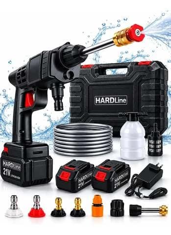 Lava Jato Lavadora Portátil Alta Pressão 2 Baterias 48v Recarregáveis Sem Fio Com Maleta Lavar Lava Carro Moto Quintal Lavagem Automotiva Elétrica Potente Jardim Calçada Piso Limpeza Compacta Hardline