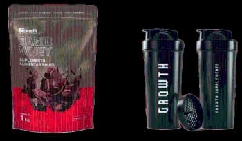 Kit Growth: Whey Protein Basic Chocolate 1kg + Coqueteleira Shaker Academia Preta 600ml