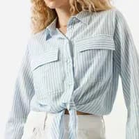 Camisa Feminina Manga Longa Listrada Azul