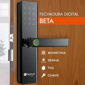 Fechadura Digital Kuanttum Beta De Embutir Com Biometria, Senha E Rfid Para Porta De Madeira