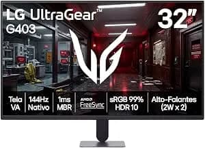 Monitor LG UltraGear - Tela VA FHD 32”, 144Hz nativo, 1ms (MBR), AMD FreeSync, HDR10, sRGB 99%, Preto - 32G403B