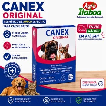 Canex Original 4 Comprimidos Vermífugo Dose Única Vermífugo para Cães e Gatos Ceva - Escolha o Seu