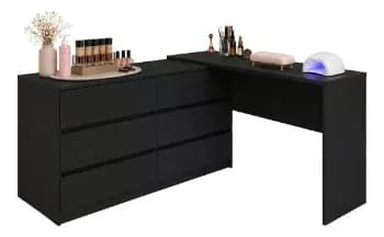 Mesa De Manicure Profissional De Canto Em L Com 6 Gavetas Organize Multimóveis Mp6068 Preto