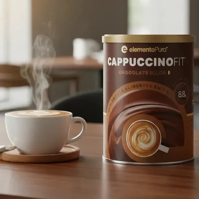 Café Solúvel Cappuccino Fit Elemento Puro com Whey e Colágeno Verisol Pote 200g Sabor Chocolate Belga