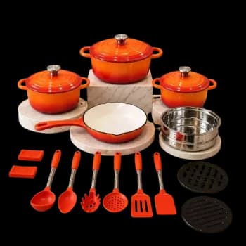 Kit Panelas Ferro Fundido 18 Peças Antiaderente Esmaltada