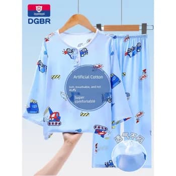 Pijama infantil menino pijama infantil menino verão Pijama de seda de algodão infantil Conjunto de algodão artificial de